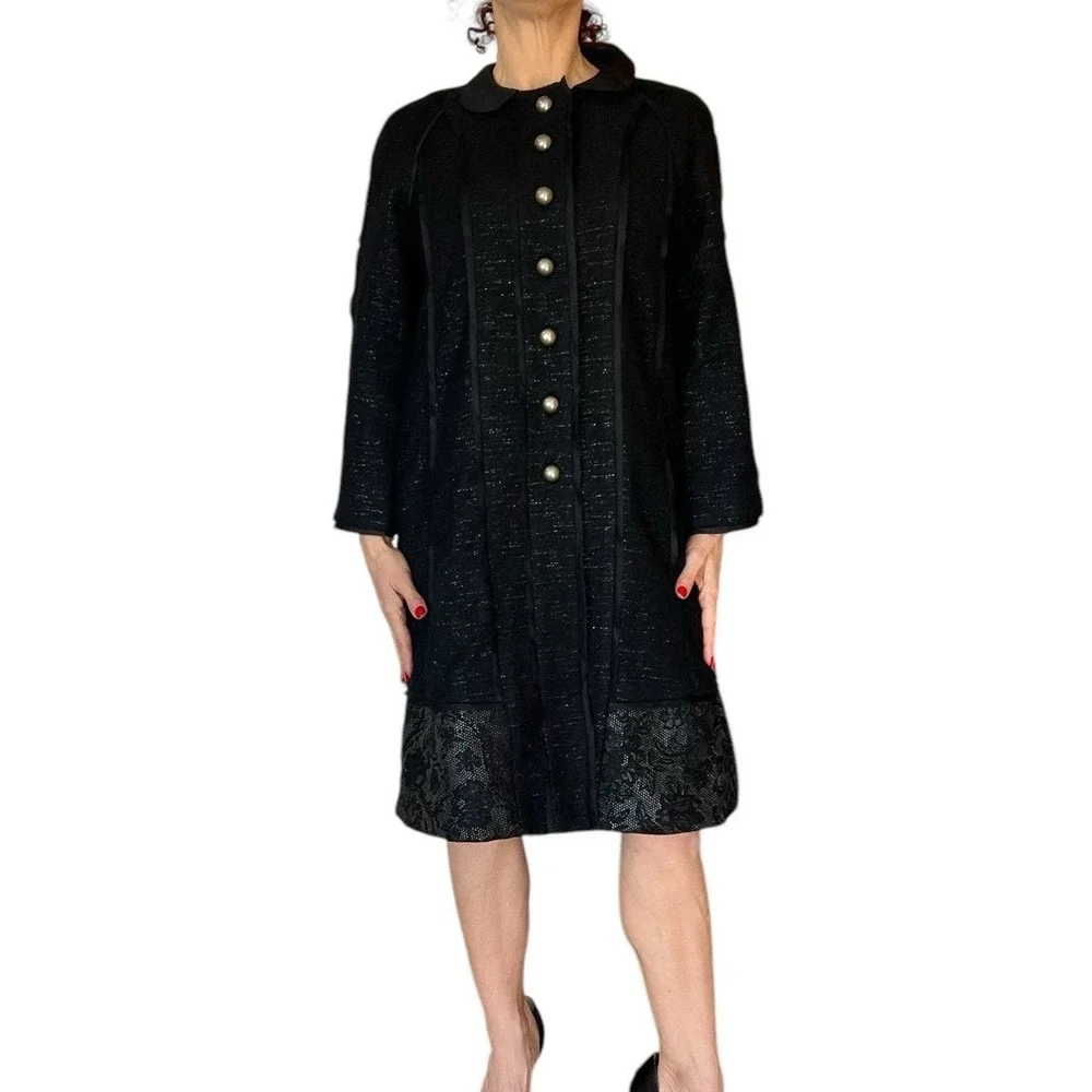 PETER SOM $3K  BLACK SHIMMER 2 PIECE COAT SKIRT SUIT SET OUTFIT WOOL WOMEN'S 6